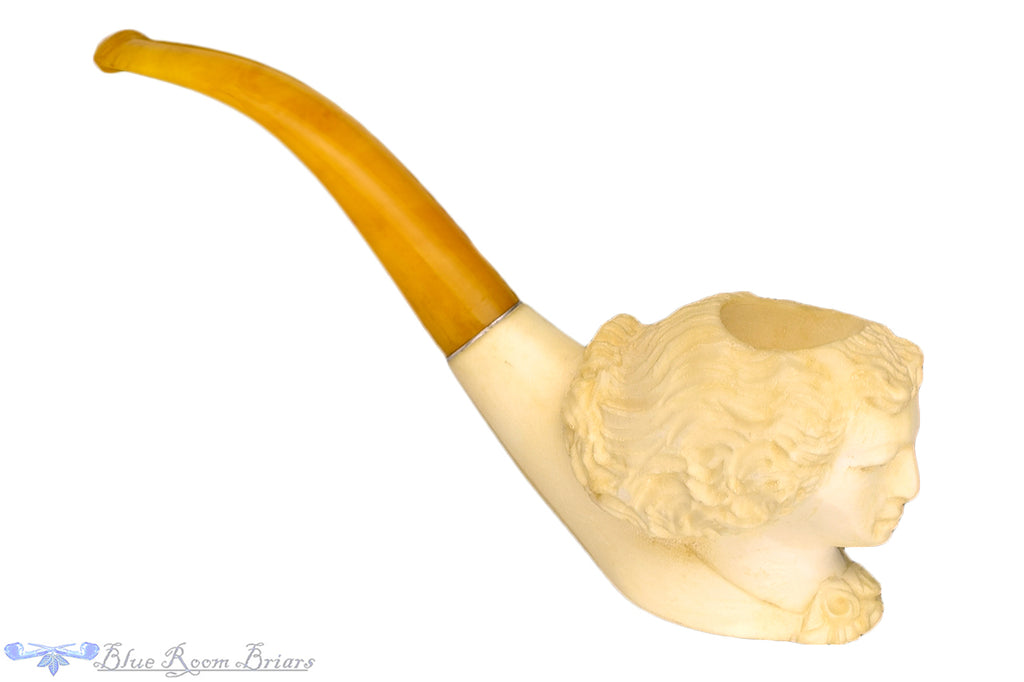 Blue Room Briars is proud to present this Meerschaum 1/2 Bent Figural with Bakelite Stem UNSMOKED Estate Pipe