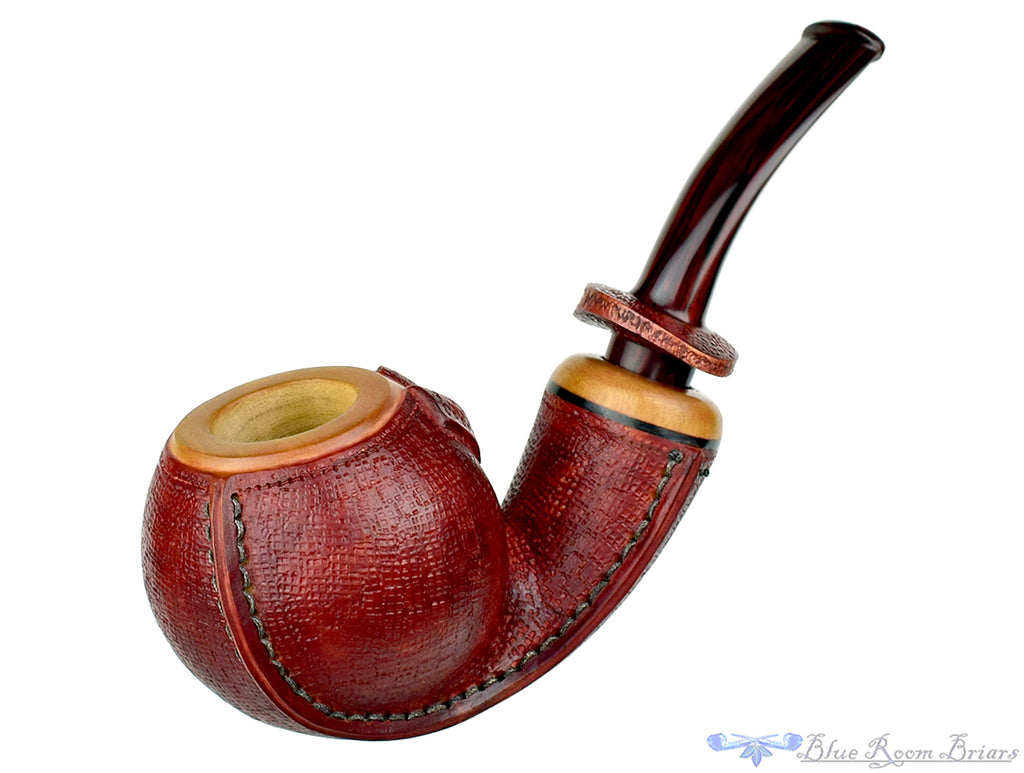 Blue Room Briars is proud to present this Dragomir Aleksic Pipe Carved Olivewood Apple with Brindle
