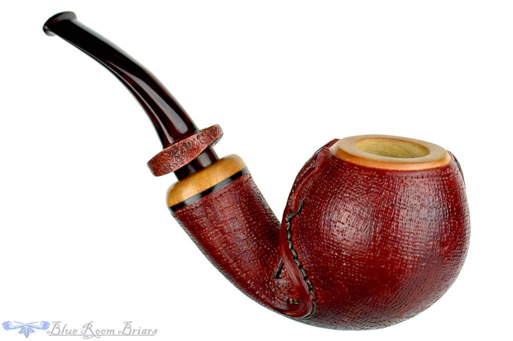 Blue Room Briars is proud to present this Dragomir Aleksic Pipe Carved Olivewood Apple with Brindle