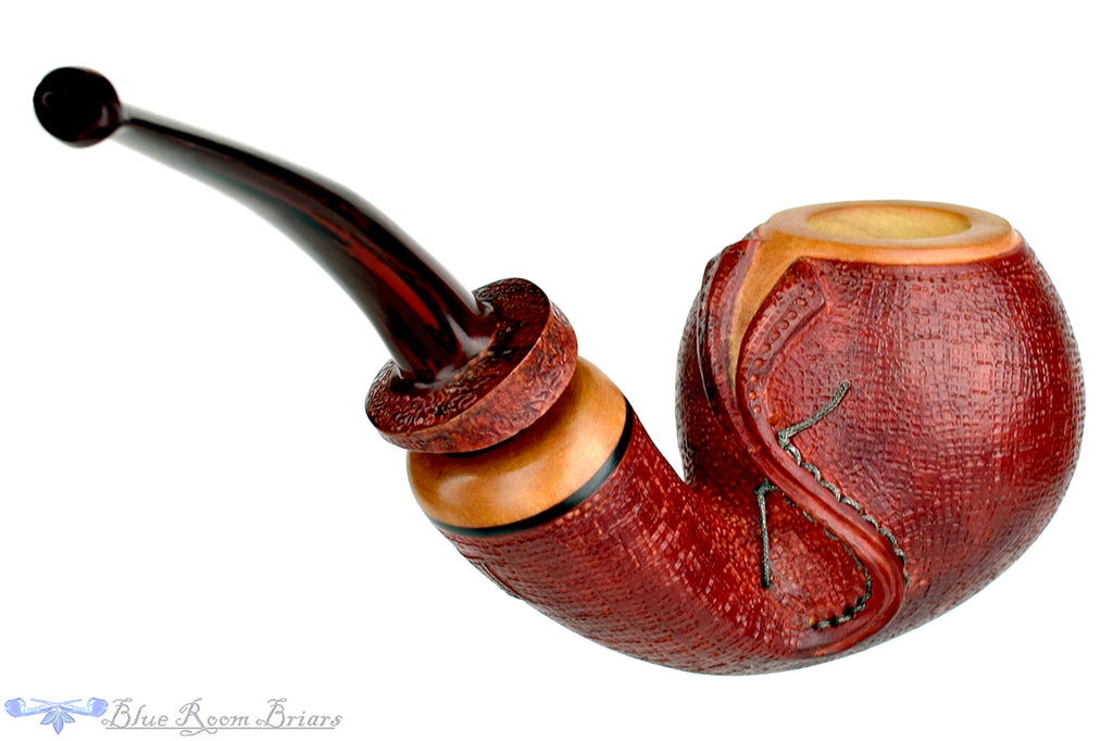 Blue Room Briars is proud to present this Dragomir Aleksic Pipe Carved Olivewood Apple with Brindle