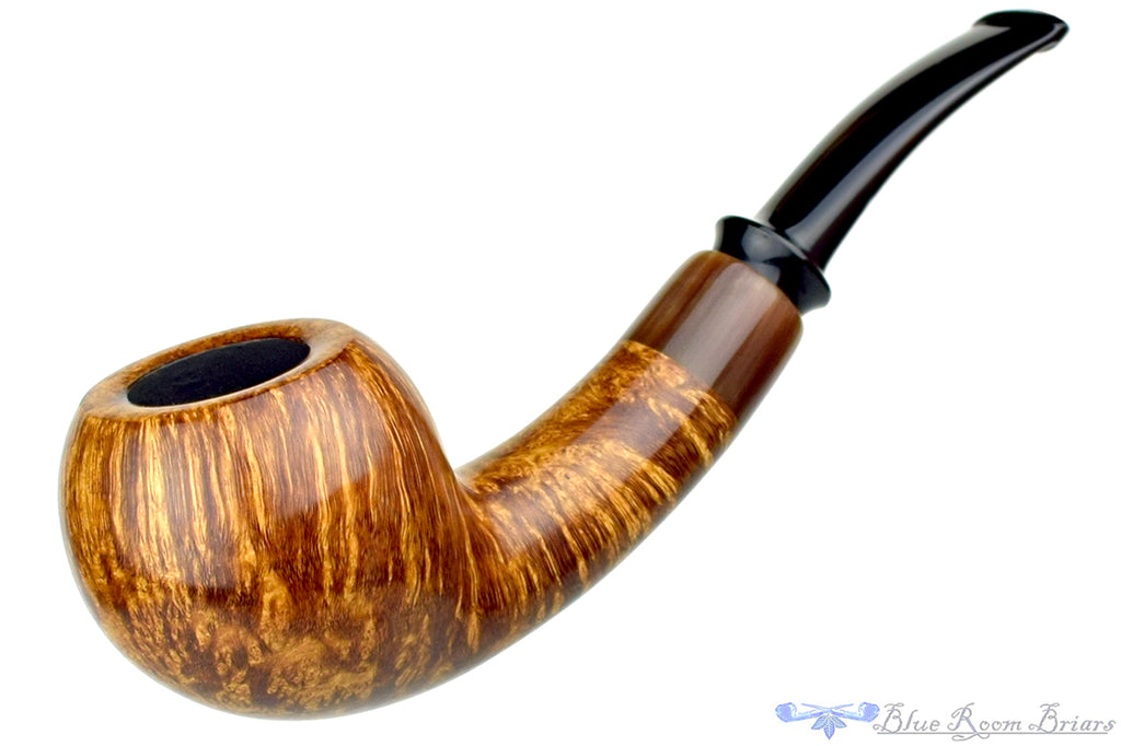 Blue Room Briars is proud to present this Jerry Crawford Pipe Tiger Striped Danish Apple with Asian Ox Horn