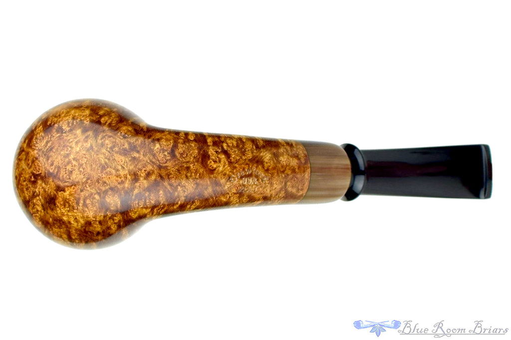 Blue Room Briars is proud to present this Jerry Crawford Pipe Tiger Striped Danish Apple with Asian Ox Horn