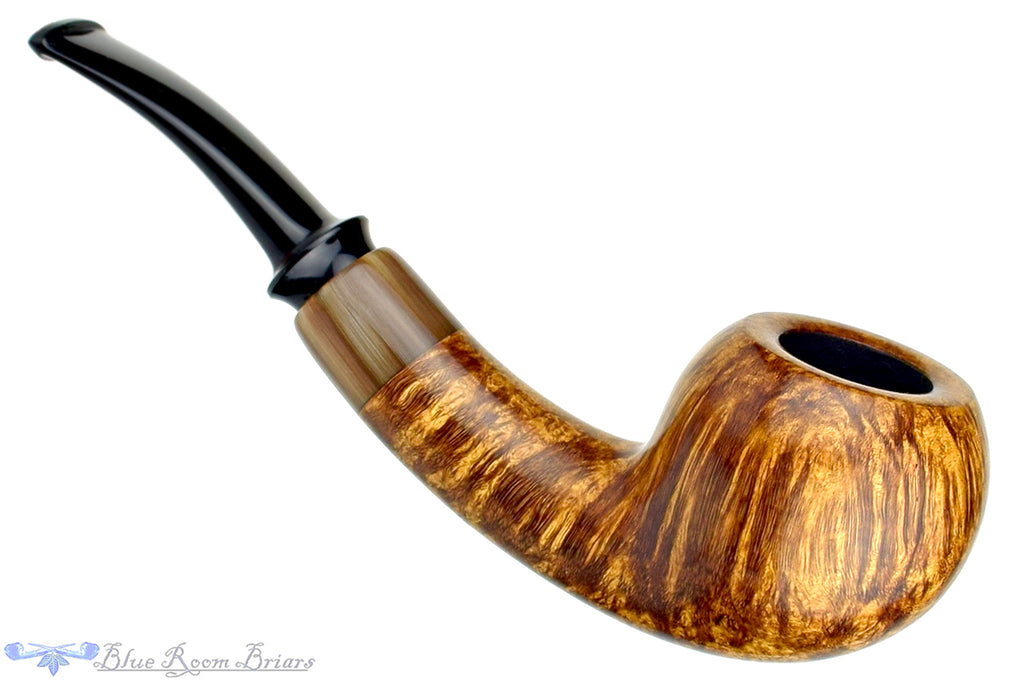 Blue Room Briars is proud to present this Jerry Crawford Pipe Tiger Striped Danish Apple with Asian Ox Horn