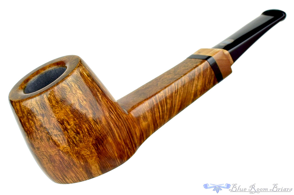 Blue Room Briars is proud to present this Steve Morrisette Pipe Panel Shank Billiard Sitter with Tiger Maple and Mother of Pearl