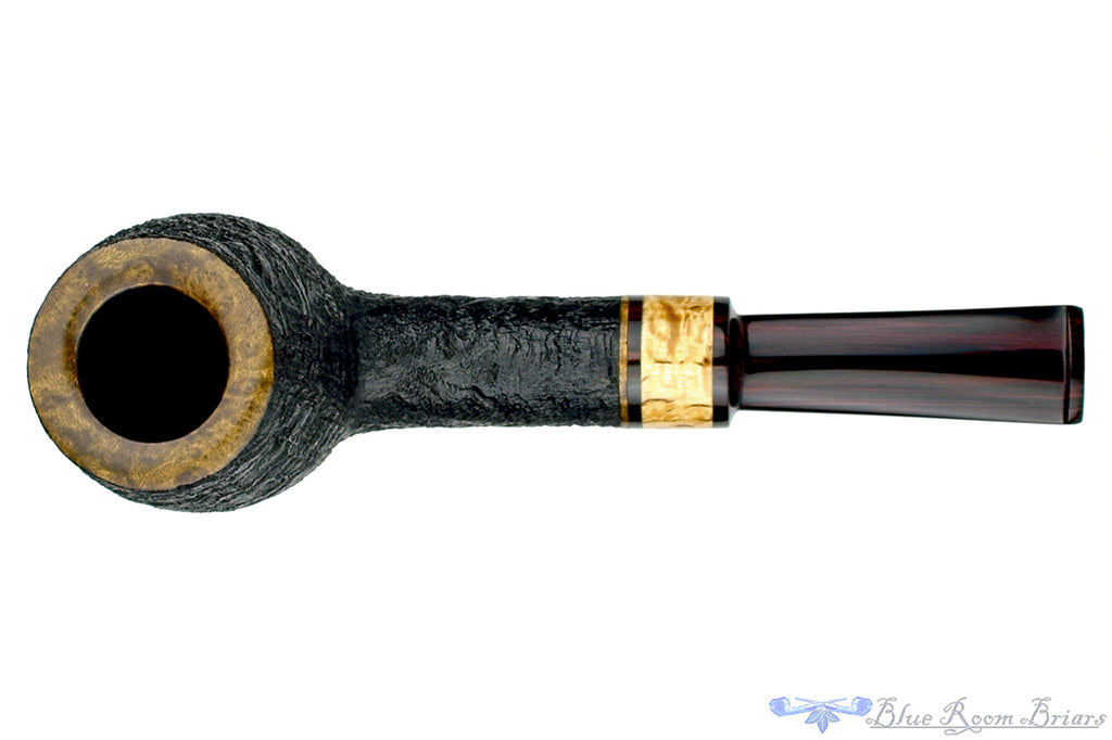 Blue Room Briars is proud to present this Jerry Crawford Pipe Black Blast Billiard with Masur Birch and Brindle