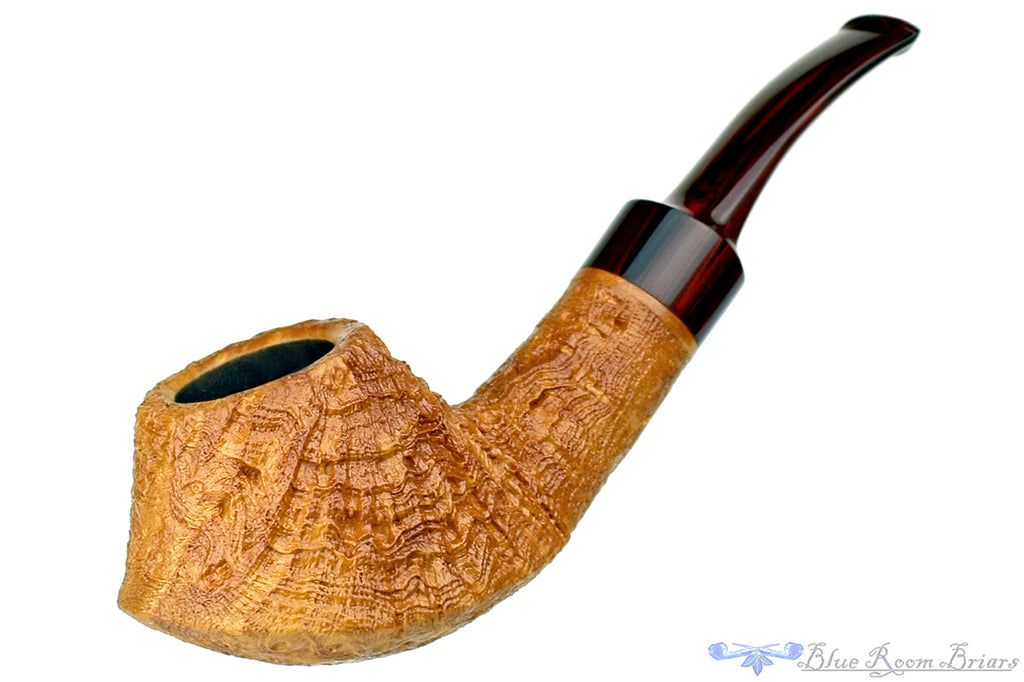 Blue Room Briars is proud to present this Clark Layton Pipe 1/2 Bent Tan Blast Strawberry Wood Volcano with Brindle