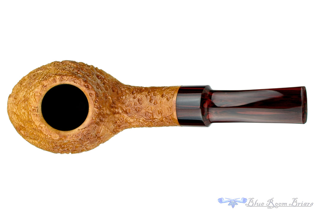 Blue Room Briars is proud to present this Clark Layton Pipe 1/2 Bent Tan Blast Strawberry Wood Volcano with Brindle