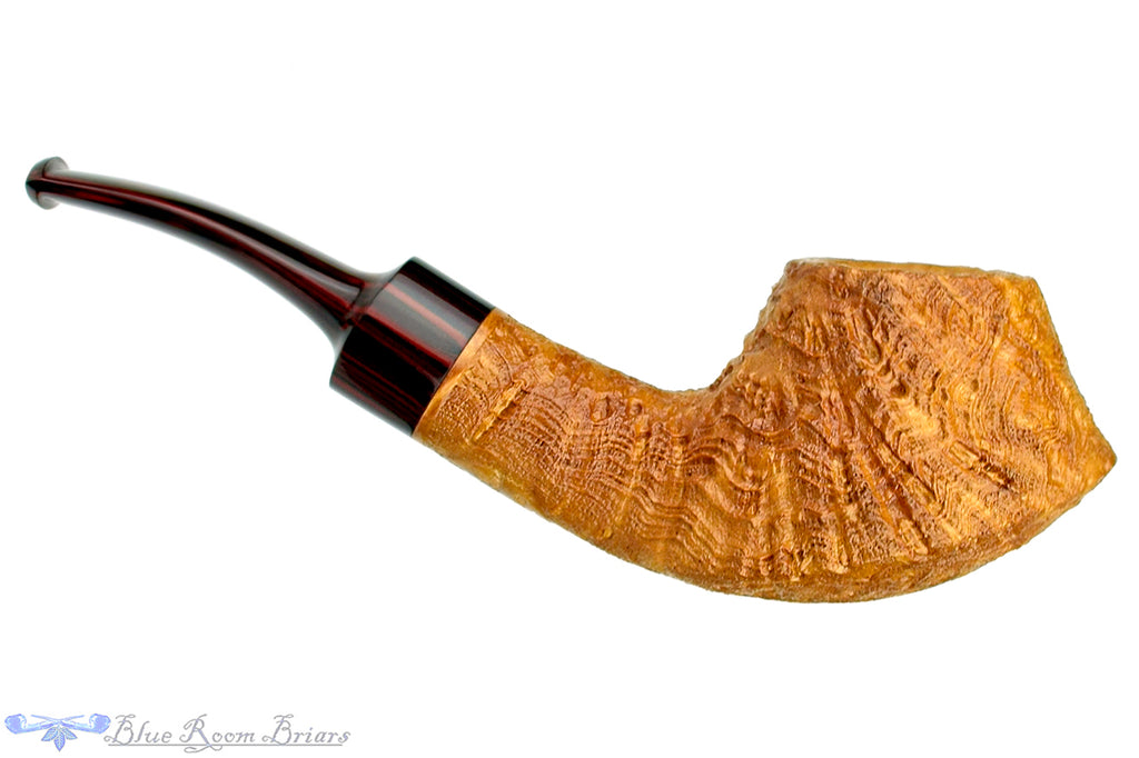 Blue Room Briars is proud to present this Clark Layton Pipe 1/2 Bent Tan Blast Strawberry Wood Volcano with Brindle