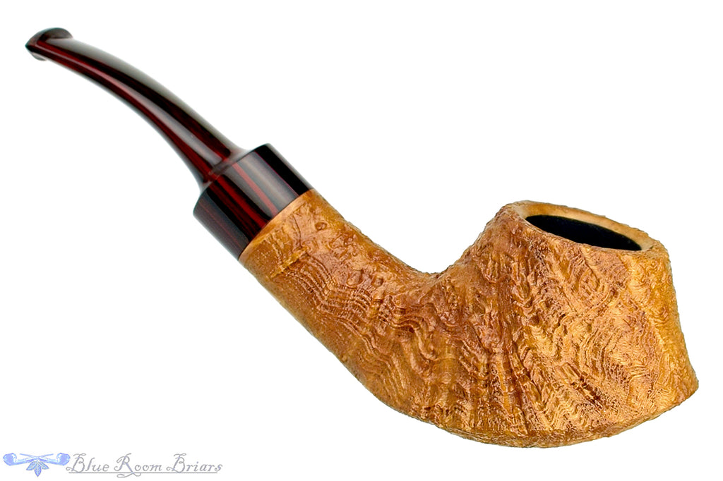 Blue Room Briars is proud to present this Clark Layton Pipe 1/2 Bent Tan Blast Strawberry Wood Volcano with Brindle