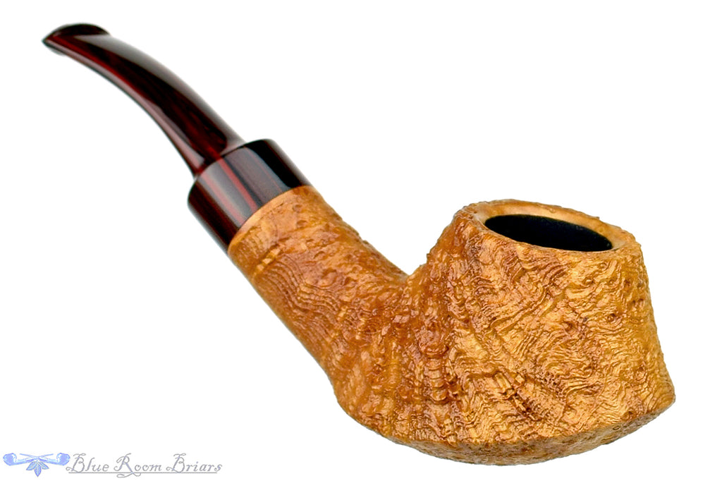 Blue Room Briars is proud to present this Clark Layton Pipe 1/2 Bent Tan Blast Strawberry Wood Volcano with Brindle