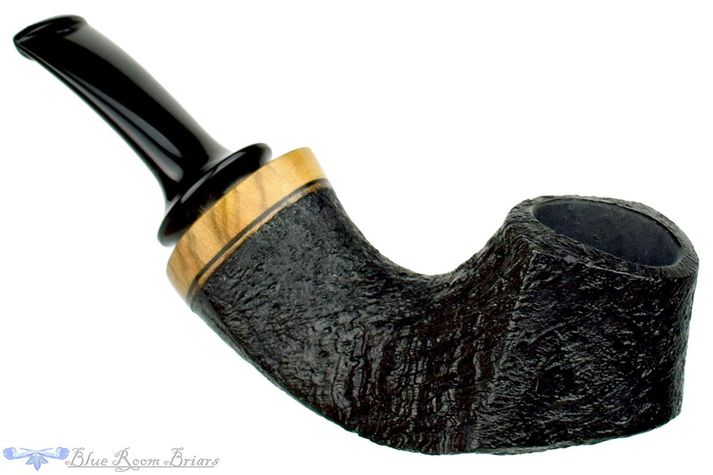 Blue Room Briars is Proud to Present this Dirk Heinemann Pipe 1/4 Bent Sandblast Volcano with Olivewood Insert