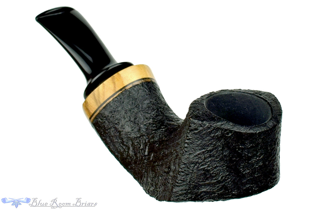 Blue Room Briars is Proud to Present this Dirk Heinemann Pipe 1/4 Bent Sandblast Volcano with Olivewood Insert