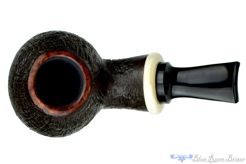 Blue Room Briars is Proud to Present this Dirk Heinemann Pipe 1/2 Bent Sandblast Tomato with Faux Ivory Accent