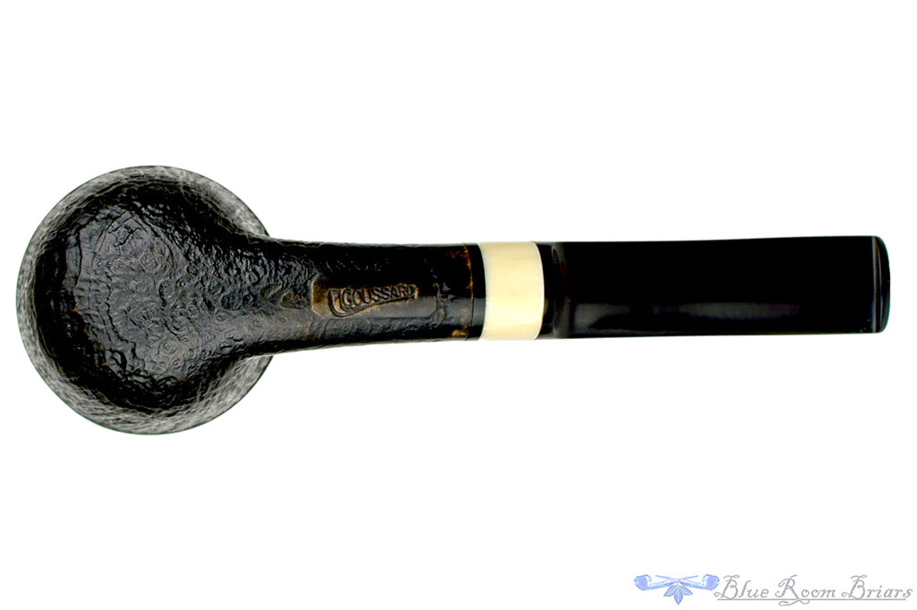 Blue Room Briars is Proud to Present this Charl Goussard Pipe 1/4 Bent Partial Sandblast Rhodesian with Faux Ivory and Plateau