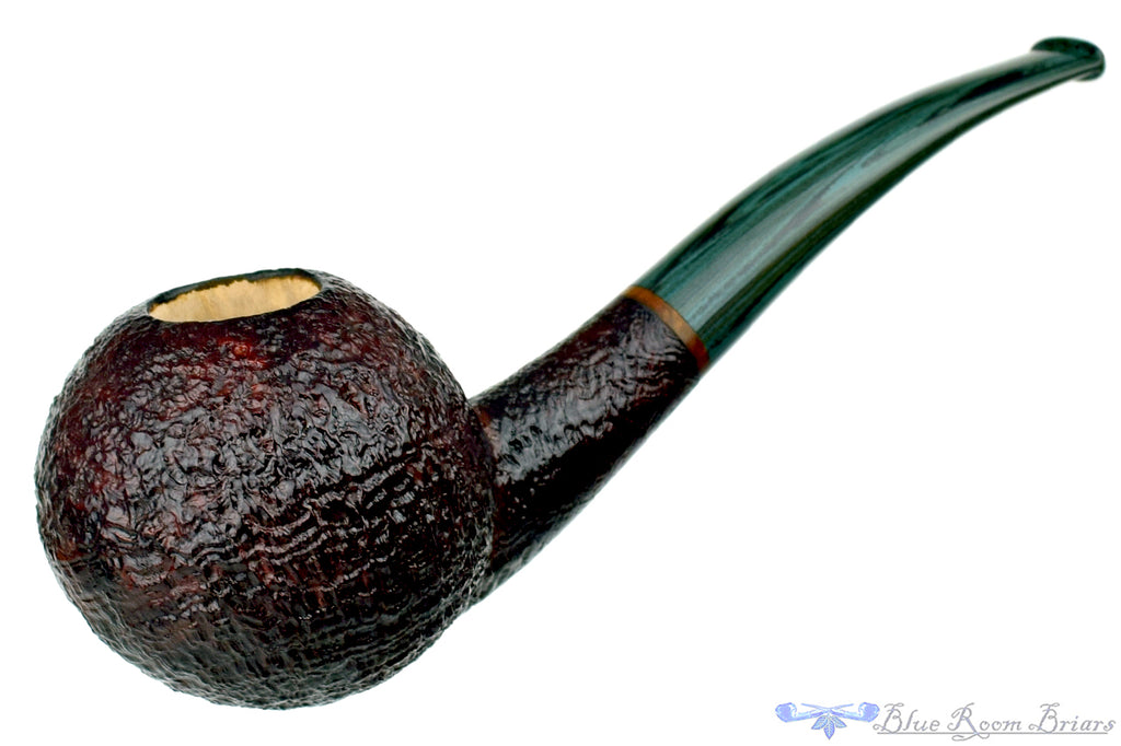 Blue Room Briars is proud to present this Todd Harris Pipe 1/4 Bent Sandblast Tomato with Jade Brindle