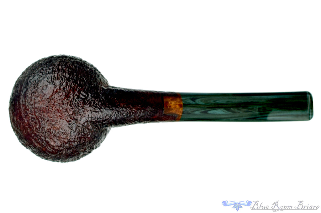 Blue Room Briars is proud to present this Todd Harris Pipe 1/4 Bent Sandblast Tomato with Jade Brindle