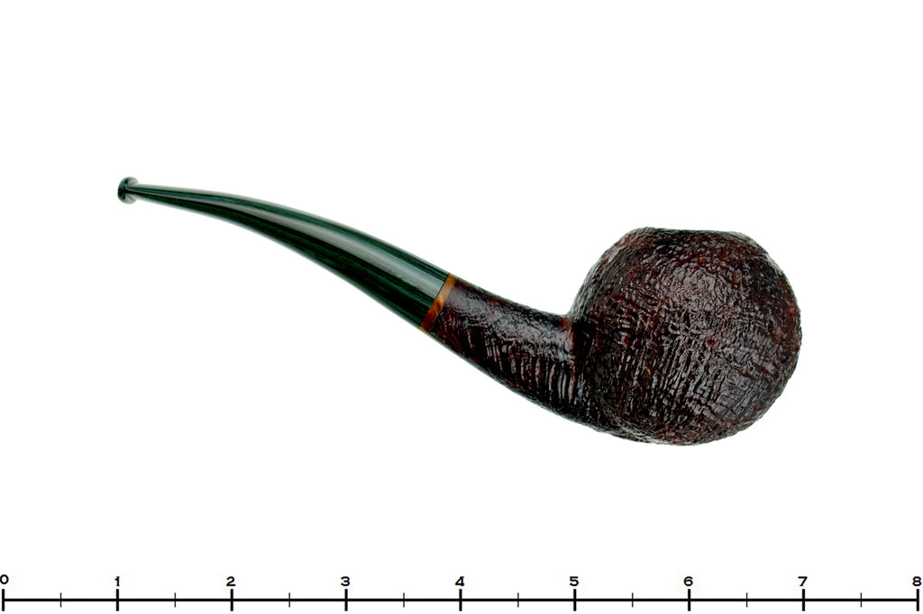 Blue Room Briars is proud to present this Todd Harris Pipe 1/4 Bent Sandblast Tomato with Jade Brindle