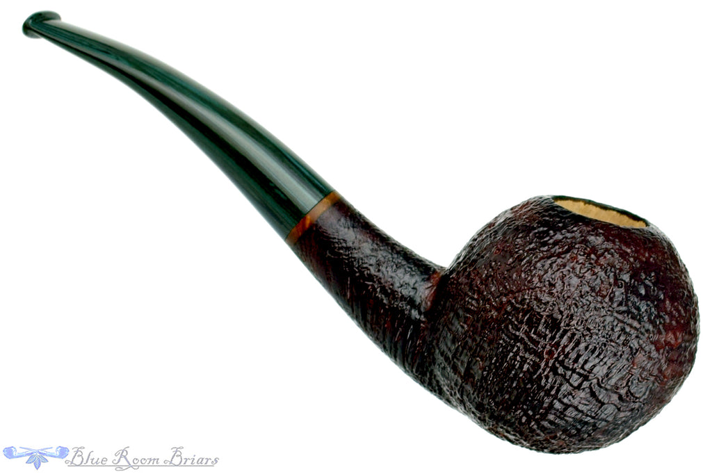 Blue Room Briars is proud to present this Todd Harris Pipe 1/4 Bent Sandblast Tomato with Jade Brindle