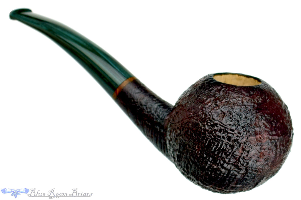 Blue Room Briars is proud to present this Todd Harris Pipe 1/4 Bent Sandblast Tomato with Jade Brindle