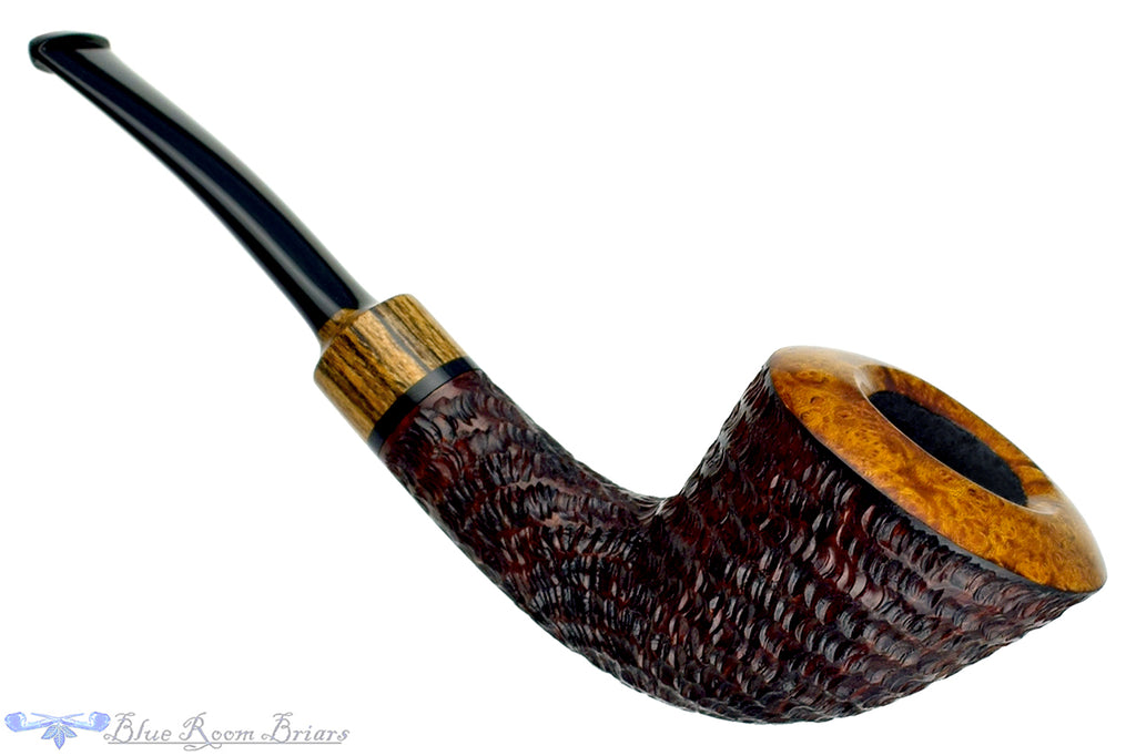 Blue Room Briars is proud to present this Brian Madsen Pipe 1/8 Bent Rusticated Dublin with Bocote