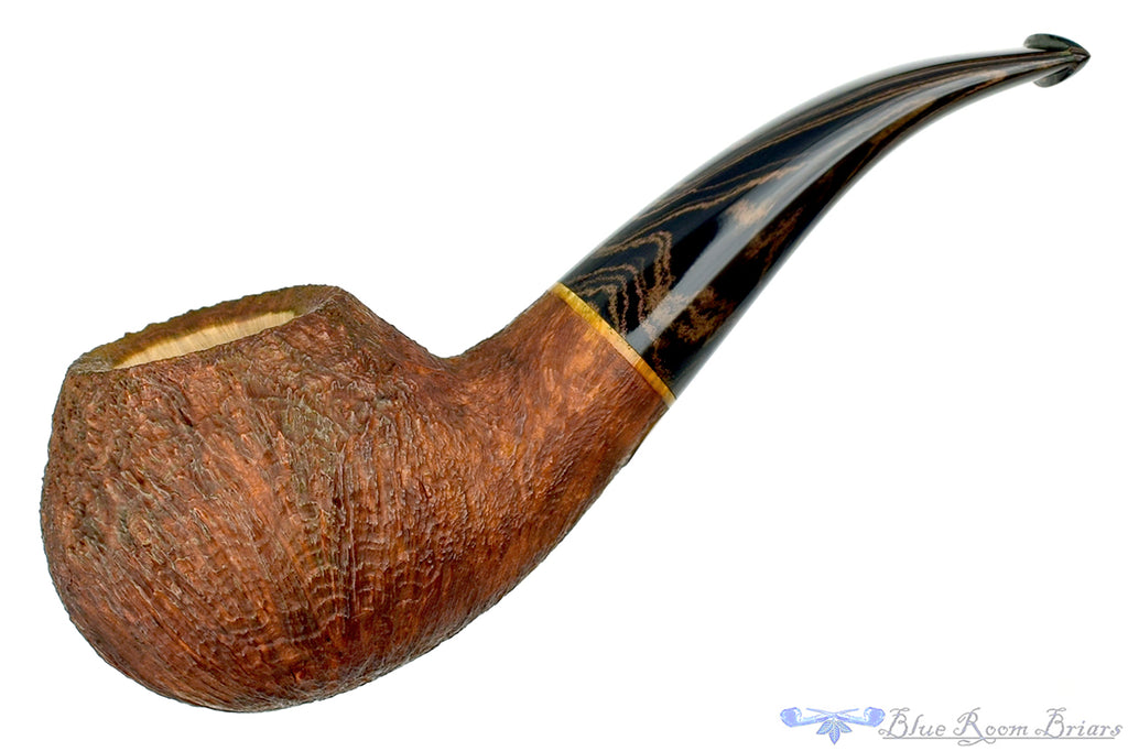 Blue Room Briars is proud to present this Ron Powell Pipe Sandblast Author with Bronze Brindle Stem