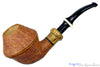 Blue Room Briars is proud to present this Ron Powell Pipe 1/8 Bent Sandblast Rhodesian Sitter with Red Palm Ferrule and Ivorite Stem Insert