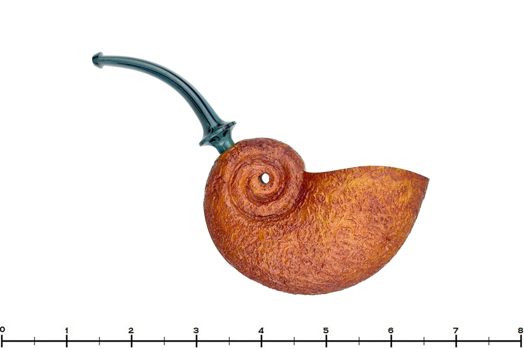 Blue Room Briars is proud to present this Bill Walther Pipe Tan Blast Snail with Jade Brindle