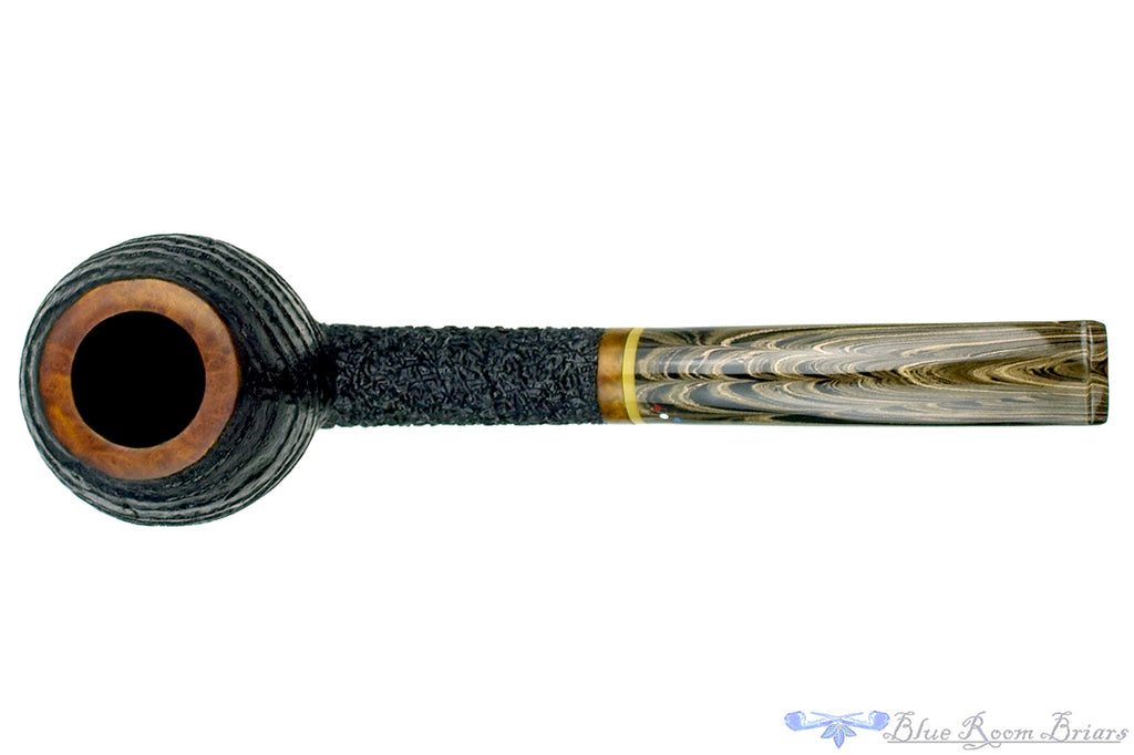Blue Room Briars is proud to present this Dr. Bob Pipe (PPP) Large Bent Carved and Partial Blast Apple with Acrylic and Brindle