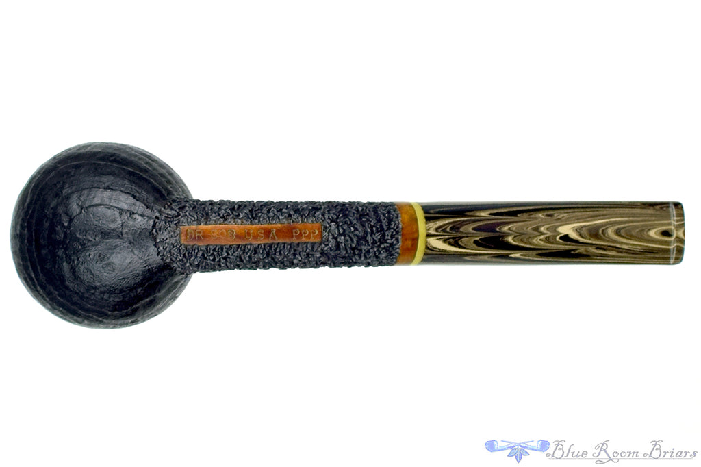 Blue Room Briars is proud to present this Dr. Bob Pipe (PPP) Large Bent Carved and Partial Blast Apple with Acrylic and Brindle
