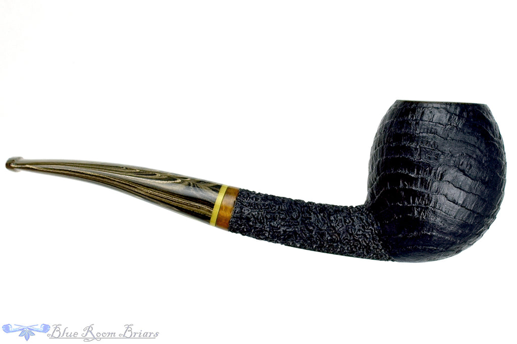 Blue Room Briars is proud to present this Dr. Bob Pipe (PPP) Large Bent Carved and Partial Blast Apple with Acrylic and Brindle