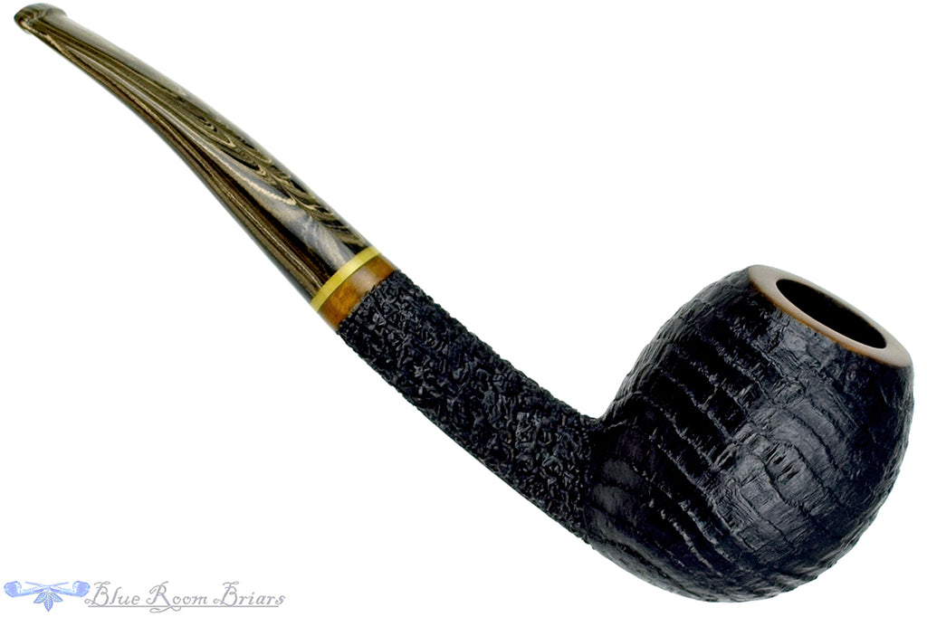 Blue Room Briars is proud to present this Dr. Bob Pipe (PPP) Large Bent Carved and Partial Blast Apple with Acrylic and Brindle