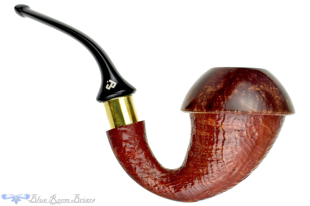 Blue Room Briars is proud to present this Johny Pipes Calabah 2021 Sandblast Calabash with Brass