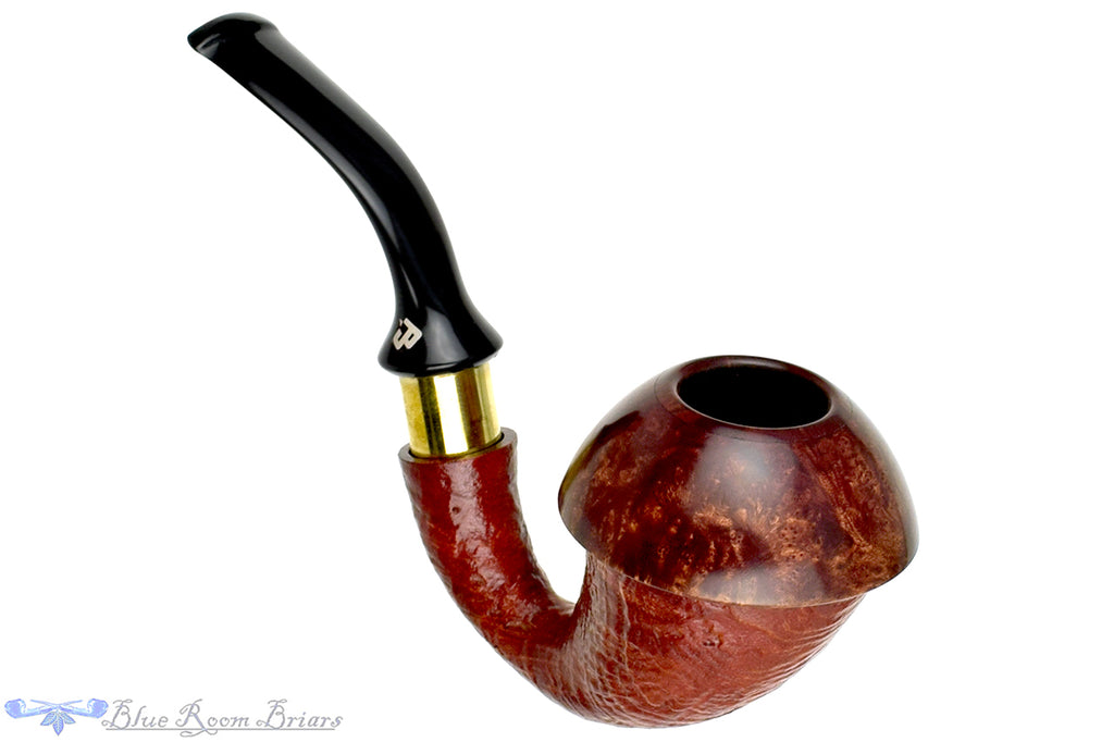 Blue Room Briars is proud to present this Johny Pipes Calabah 2021 Sandblast Calabash with Brass