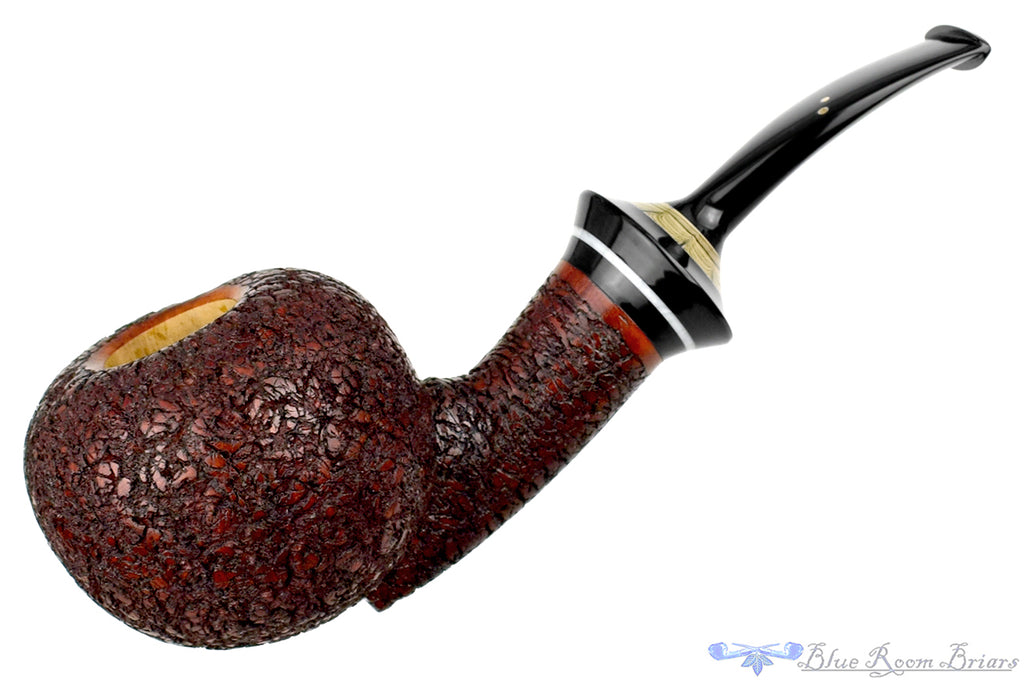 Blue Room Briars is proud to present this Joseph Skoda Pipe Cracked Shell Bent Apple with Brindle and Ivorite
