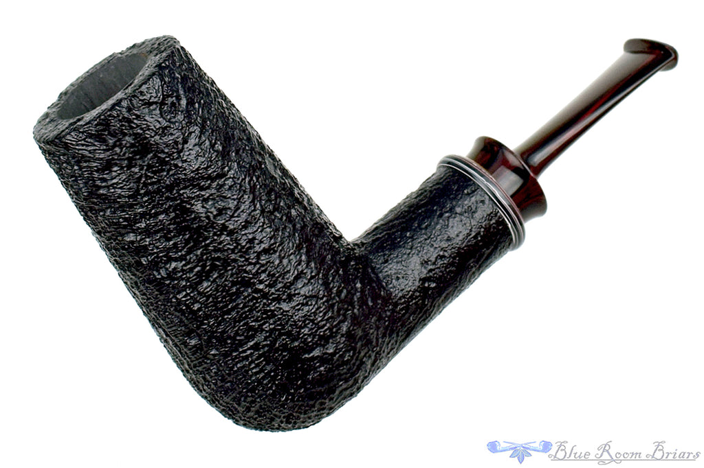 Blue Room Briars is proud to present this Bill Shalosky Pipe 532 Black Blast Brow Burner with Fordite and Brindle