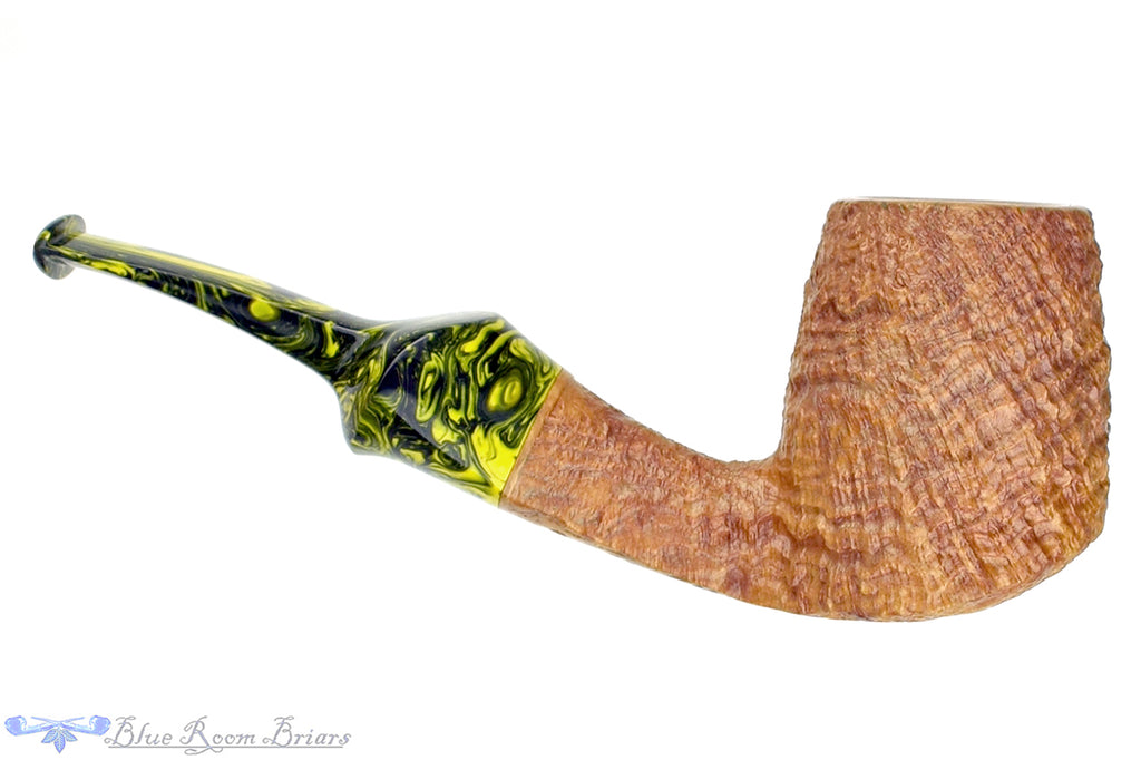 Blue Room Briars is proud to present this Nate King Pipe 692 Bent Ring Blast Geometric Egg with Eldritch Brindle