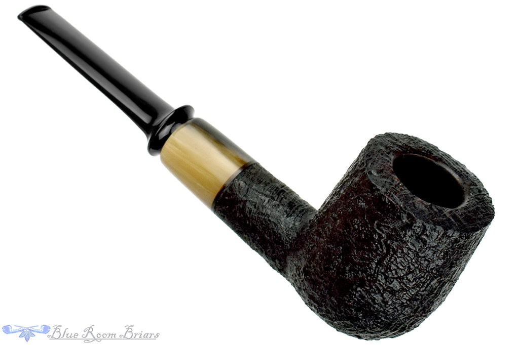 Blue Room Briars is proud to present this Trey Rice Pipe Black Blast Crown Saddle Billiard with Buffalo Horn