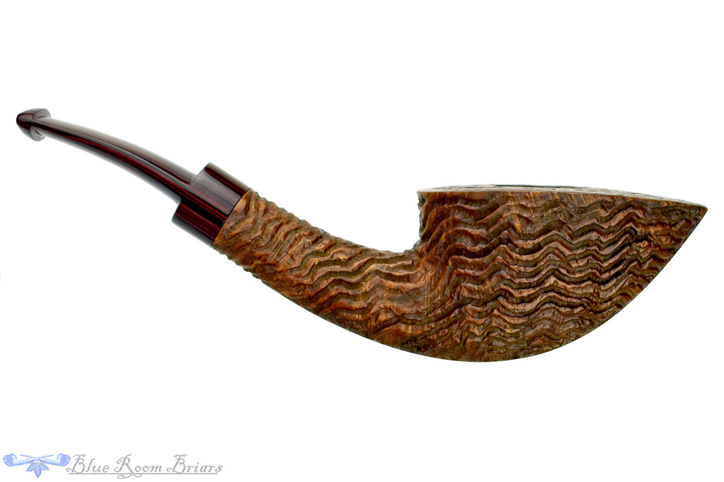 Blue Room Briars is proud to present this Andrea Gigliucci Pipe Bent Carved Tan Boat with Brindle