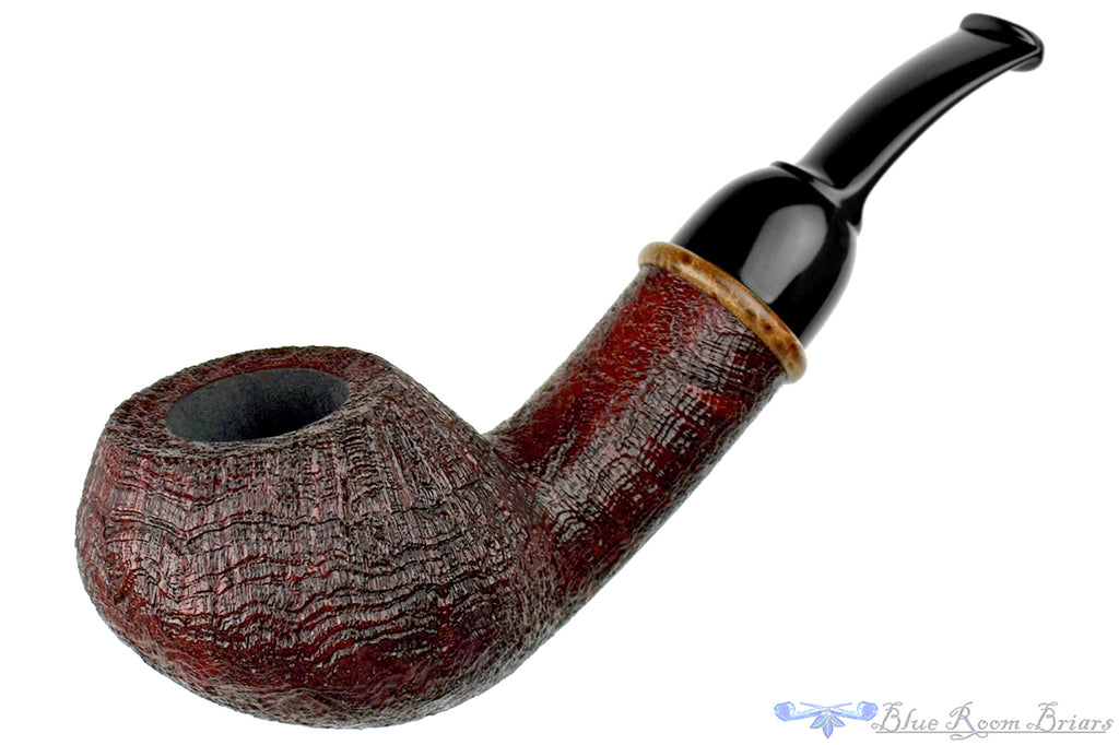 Blue Room Briars is proud to present this Bill Shalosky Pipe 620 Bent Sandblast Danish Scoop with Redwood Burl