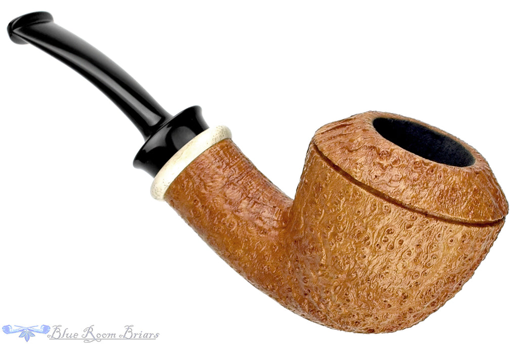 Blue Room Briars is proud to present this Bill Shalosky 619 Bent Tan Blast Rhodesian with Camel Bone