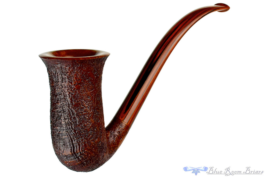 Jesse Jones Pipe 3/4 Bent Sandblast Fugue, Blue Room Briars, tall, stacked, stack, chimney, sandblast, dark blast, three quarter bent, bent, rounded rim, smooth rim, brindle, cumberland, original, usa, us, america, american, united states, made in the usa, artisan pipe, new pipe, production pipe, factory pipe, budget pipe, briar, briar pipe, tobacco pipe, wood pipe, wooden pipe, briar-pipe, smoking pipe, smoking hobby, ebonite, vulcanite, pipe stem, pipe mortise, stem, mortise, button, draft hole, grain, es