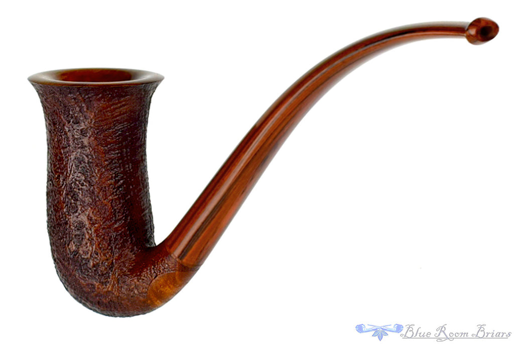 Jesse Jones Pipe 3/4 Bent Sandblast Fugue, Blue Room Briars, tall, stacked, stack, chimney, sandblast, dark blast, three quarter bent, bent, rounded rim, smooth rim, brindle, cumberland, original, usa, us, america, american, united states, made in the usa, artisan pipe, new pipe, production pipe, factory pipe, budget pipe, briar, briar pipe, tobacco pipe, wood pipe, wooden pipe, briar-pipe, smoking pipe, smoking hobby, ebonite, vulcanite, pipe stem, pipe mortise, stem, mortise, button, draft hole, grain, es