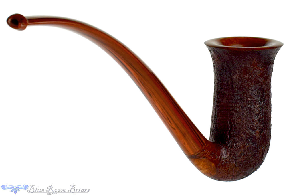 Jesse Jones Pipe 3/4 Bent Sandblast Fugue, Blue Room Briars, tall, stacked, stack, chimney, sandblast, dark blast, three quarter bent, bent, rounded rim, smooth rim, brindle, cumberland, original, usa, us, america, american, united states, made in the usa, artisan pipe, new pipe, production pipe, factory pipe, budget pipe, briar, briar pipe, tobacco pipe, wood pipe, wooden pipe, briar-pipe, smoking pipe, smoking hobby, ebonite, vulcanite, pipe stem, pipe mortise, stem, mortise, button, draft hole, grain, es