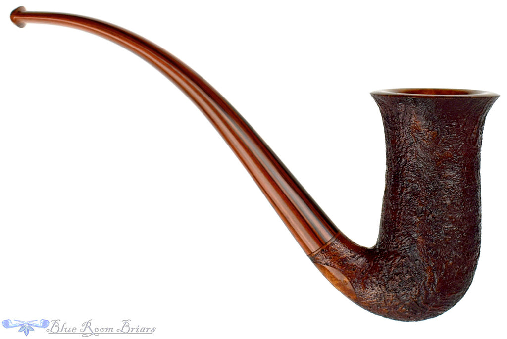 Jesse Jones Pipe 3/4 Bent Sandblast Fugue, Blue Room Briars, tall, stacked, stack, chimney, sandblast, dark blast, three quarter bent, bent, rounded rim, smooth rim, brindle, cumberland, original, usa, us, america, american, united states, made in the usa, artisan pipe, new pipe, production pipe, factory pipe, budget pipe, briar, briar pipe, tobacco pipe, wood pipe, wooden pipe, briar-pipe, smoking pipe, smoking hobby, ebonite, vulcanite, pipe stem, pipe mortise, stem, mortise, button, draft hole, grain, es