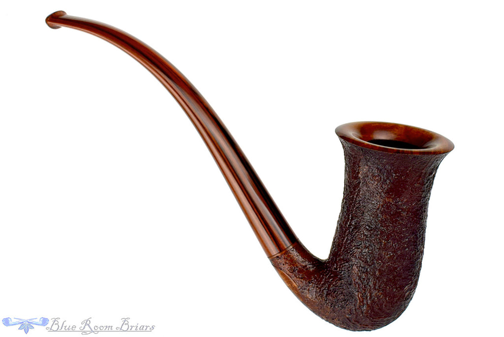 Jesse Jones Pipe 3/4 Bent Sandblast Fugue, Blue Room Briars, tall, stacked, stack, chimney, sandblast, dark blast, three quarter bent, bent, rounded rim, smooth rim, brindle, cumberland, original, usa, us, america, american, united states, made in the usa, artisan pipe, new pipe, production pipe, factory pipe, budget pipe, briar, briar pipe, tobacco pipe, wood pipe, wooden pipe, briar-pipe, smoking pipe, smoking hobby, ebonite, vulcanite, pipe stem, pipe mortise, stem, mortise, button, draft hole, grain, es