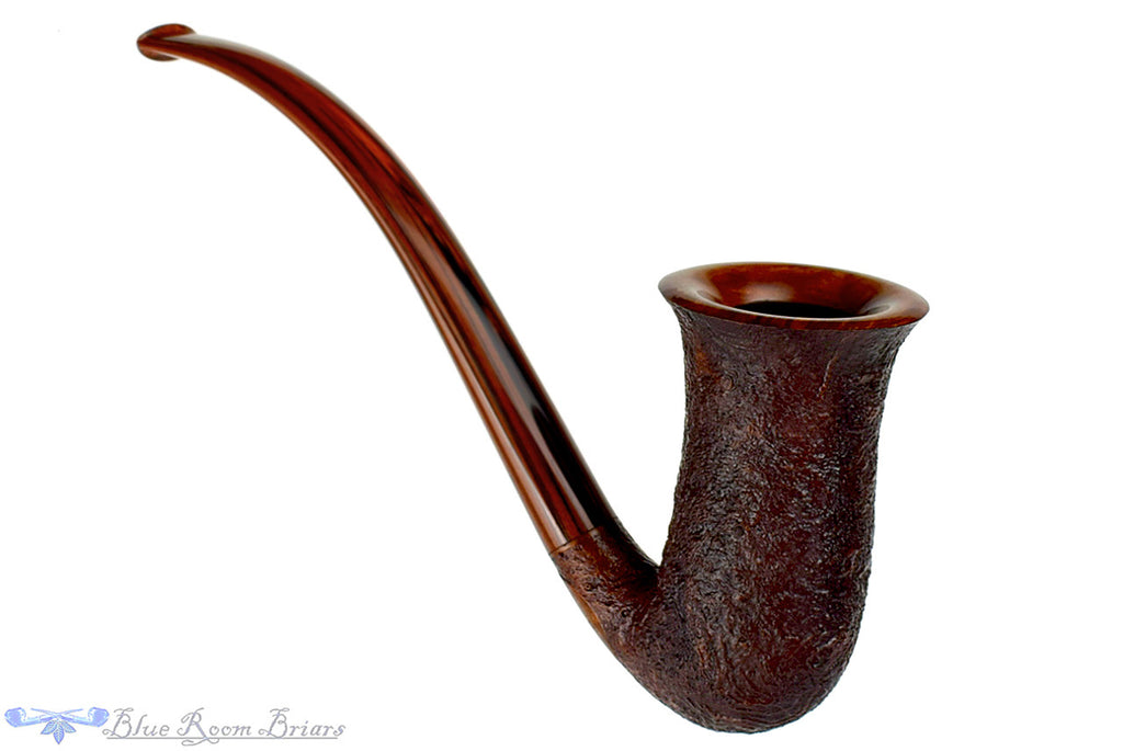 Jesse Jones Pipe 3/4 Bent Sandblast Fugue, Blue Room Briars, tall, stacked, stack, chimney, sandblast, dark blast, three quarter bent, bent, rounded rim, smooth rim, brindle, cumberland, original, usa, us, america, american, united states, made in the usa, artisan pipe, new pipe, production pipe, factory pipe, budget pipe, briar, briar pipe, tobacco pipe, wood pipe, wooden pipe, briar-pipe, smoking pipe, smoking hobby, ebonite, vulcanite, pipe stem, pipe mortise, stem, mortise, button, draft hole, grain, es