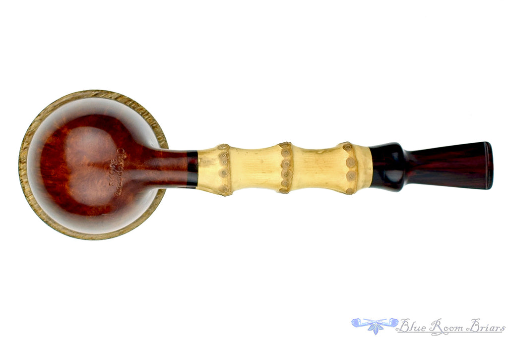Blue Room Briars is proud to present this Sergey Cherepanov Pipe 1/8 Bent Bamboo Briar Calabash with Brindle