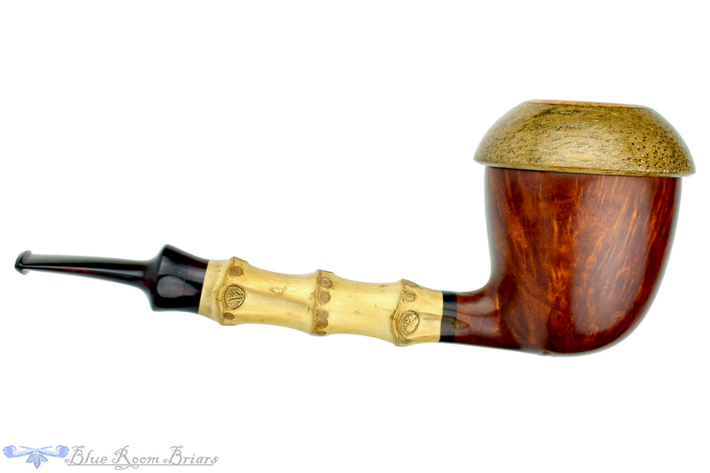 Blue Room Briars is proud to present this Sergey Cherepanov Pipe 1/8 Bent Bamboo Briar Calabash with Brindle