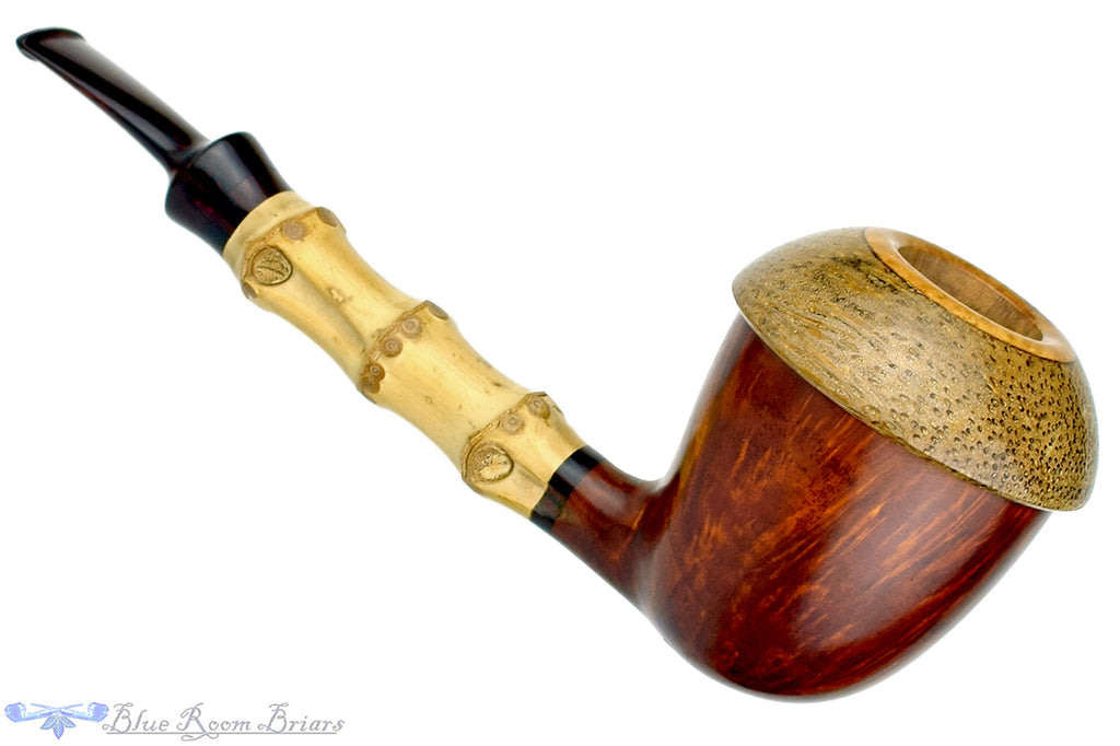 Blue Room Briars is proud to present this Sergey Cherepanov Pipe 1/8 Bent Bamboo Briar Calabash with Brindle