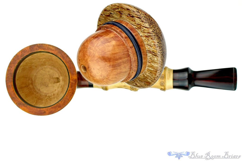 Blue Room Briars is proud to present this Sergey Cherepanov Pipe 1/8 Bent Bamboo Briar Calabash with Brindle